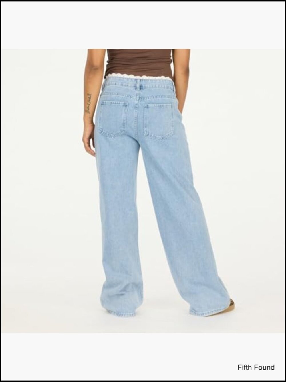 Wide Leg High Rise Jeans with Lace Trim Waistband - Picture 5 of 7